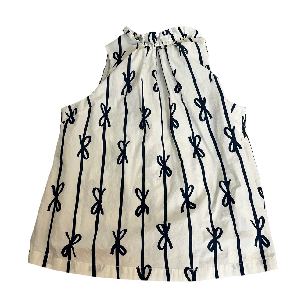 Umgee Ivory & Navy Blue Bow Stripe Ruffle Halter Sleeveless Blouse -‎ Size Small